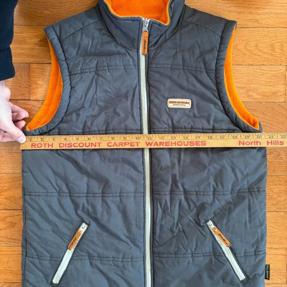 Eddie Bauer Puffer Vest Teens XL Blue Orange Reversible Fleece Zip Pockets Y2K‎